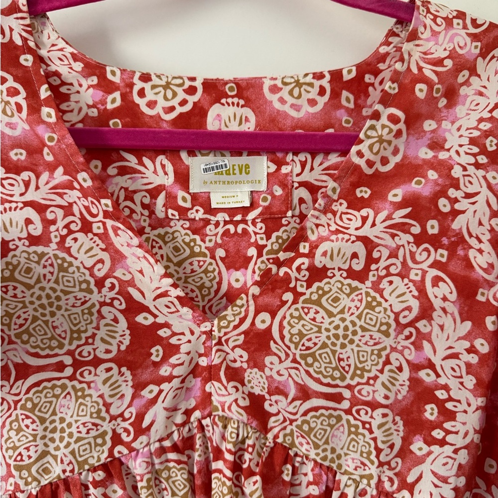 Maeve Coral and Beige Patterned Midi Dress - Picture 6 of 10